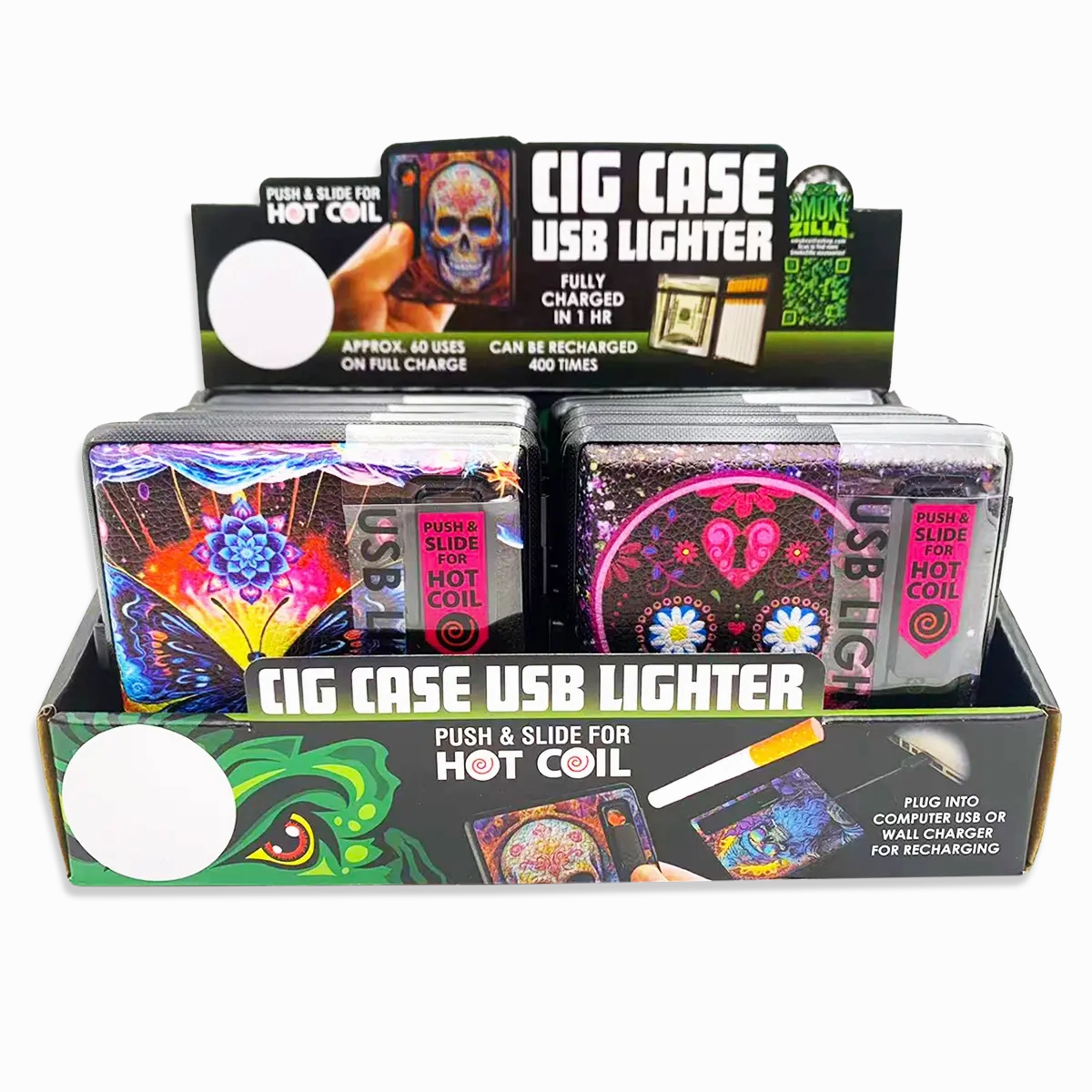 Cigarette Case with USB Coil Lighter - 8 Pieces Per Retail Ready Display 24689