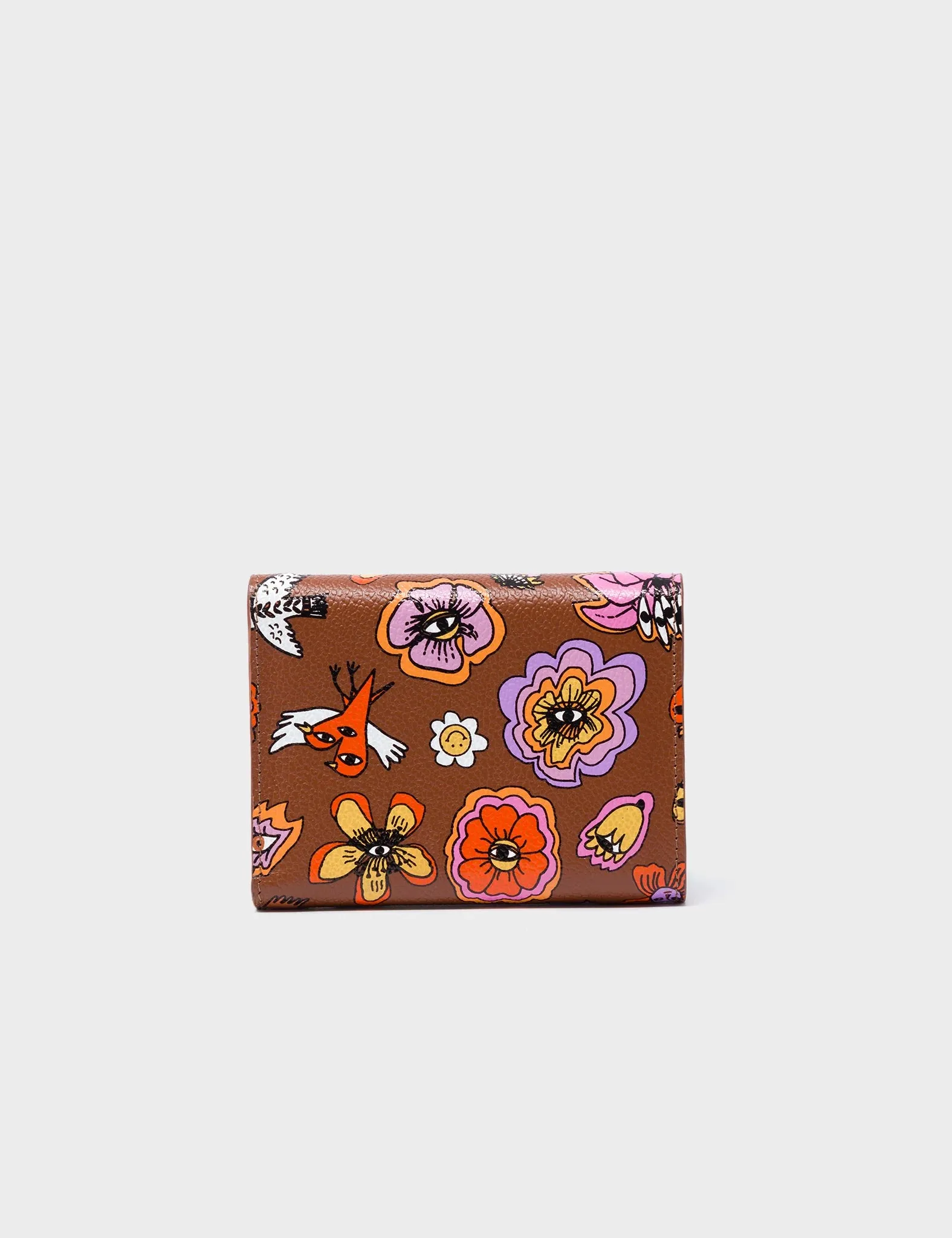 Fiona Moca Brown Leather Wallet - Vintage Bloom Design