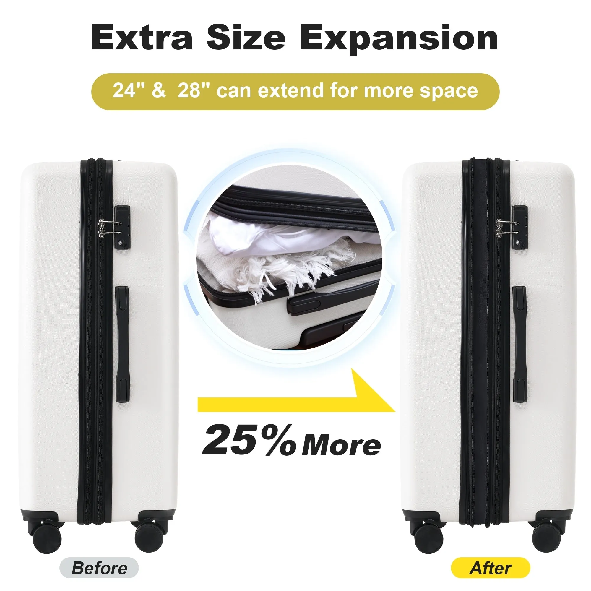 Hardshell Luggage Sets 2 Pieces 24" 28" Expandable Luggages Spinner Suitcase with TSA Lock Lightweight