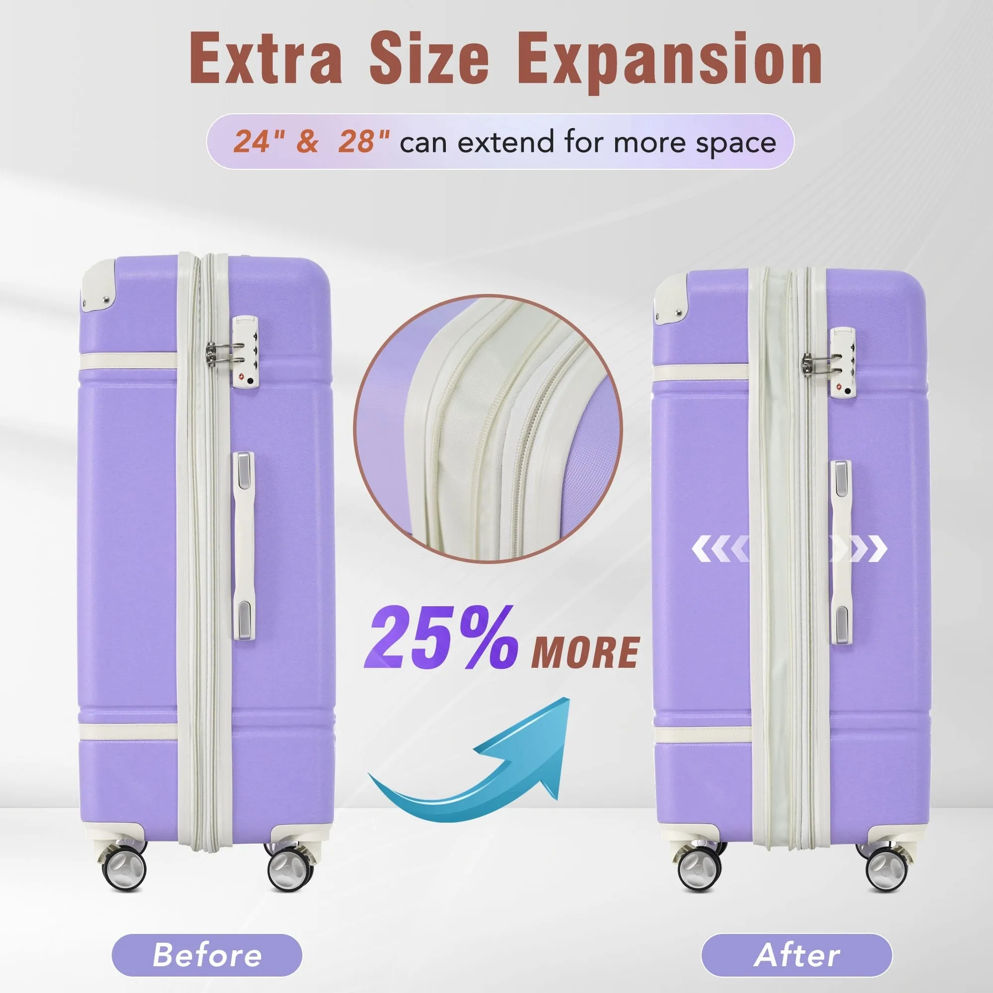 Hardshell Luggage Sets 3 Pieces 20" 24" Luggages and Cosmetic Case Spinner Suitcase with TSA Lock Lightweight