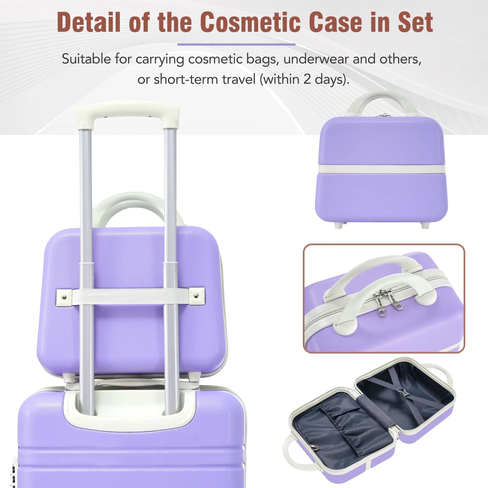 Hardshell Luggage Sets 3 Pieces 20" 24" Luggages and Cosmetic Case Spinner Suitcase with TSA Lock Lightweight