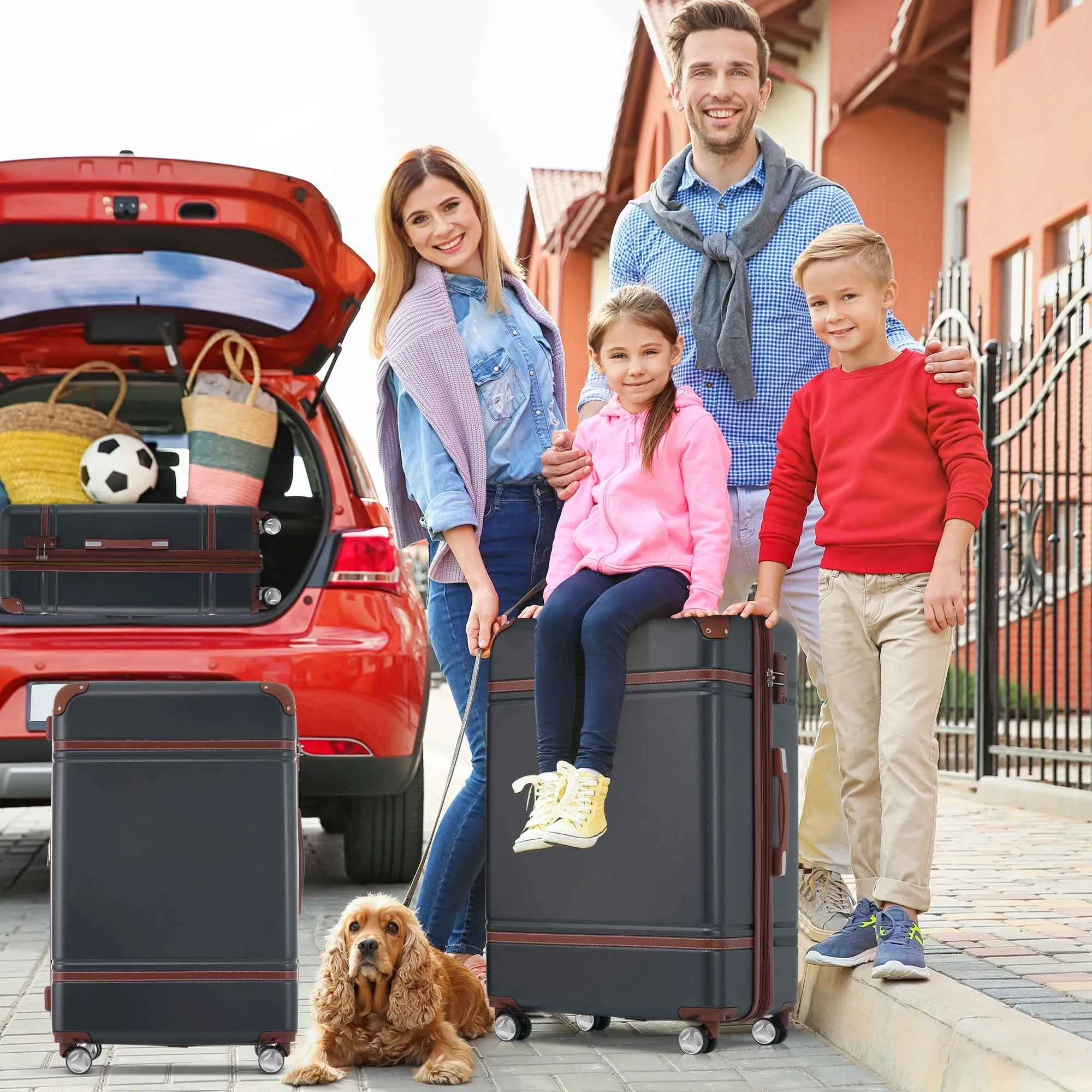 Hardshell Luggage Sets 3 Pieces 20" 24" Luggages and Cosmetic Case Spinner Suitcase with TSA Lock Lightweight