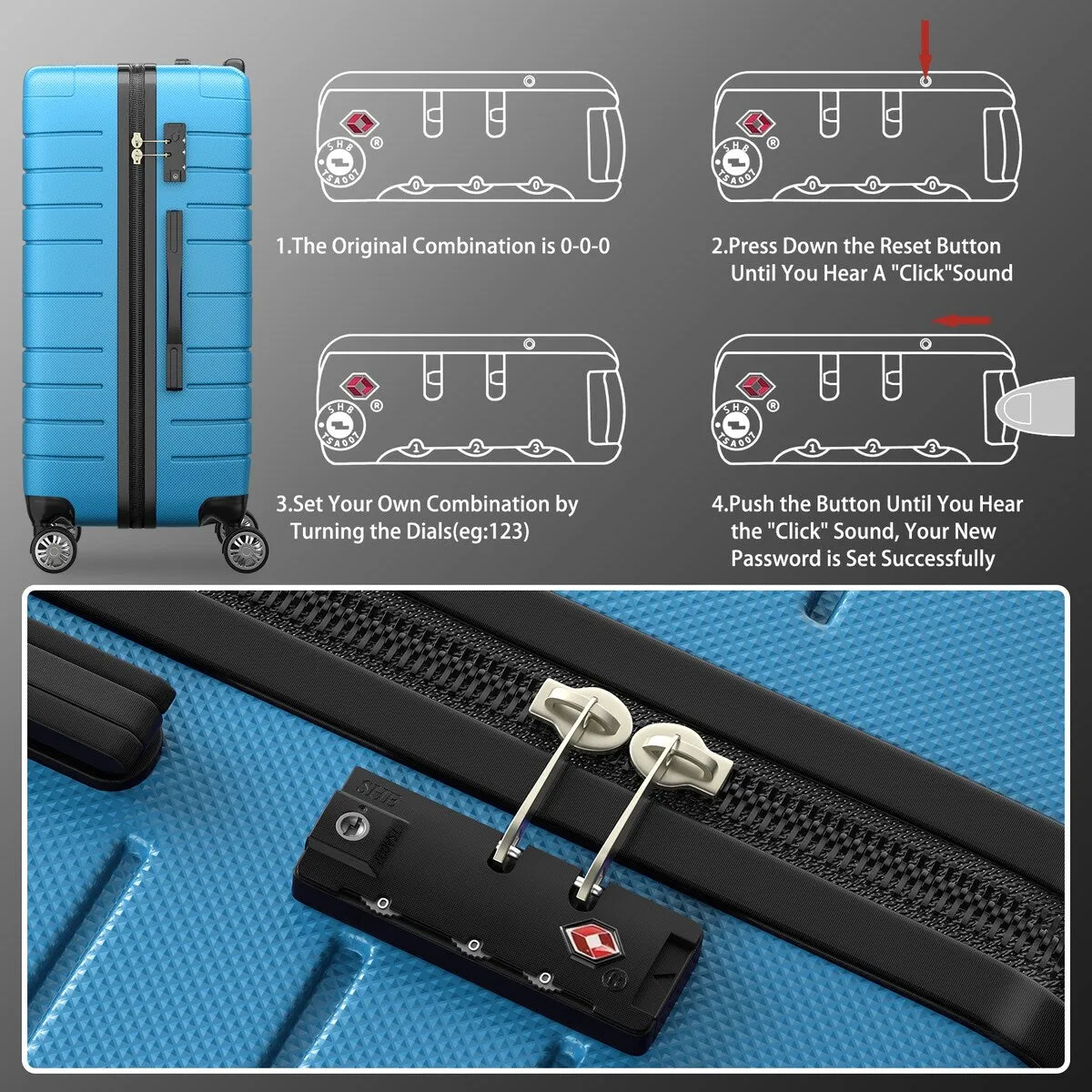 SUGIFT 3 Piece Luggage Sets Hard Shell Luggage Sets with Spinner Wheels TSA Lock, 20in/24in/28in