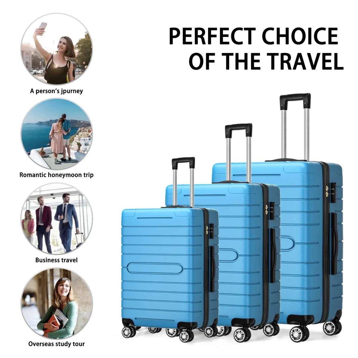 SUGIFT 3 Piece Luggage Sets Hard Shell Luggage Sets with Spinner Wheels TSA Lock, 20in/24in/28in