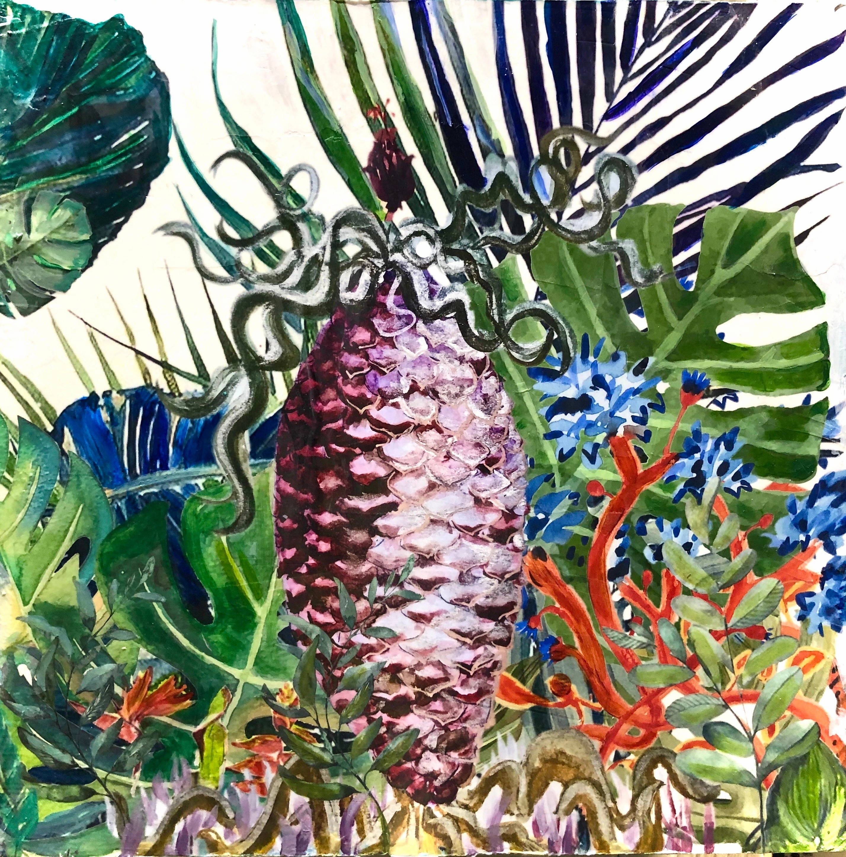 Watercolour and digital college on wood panel