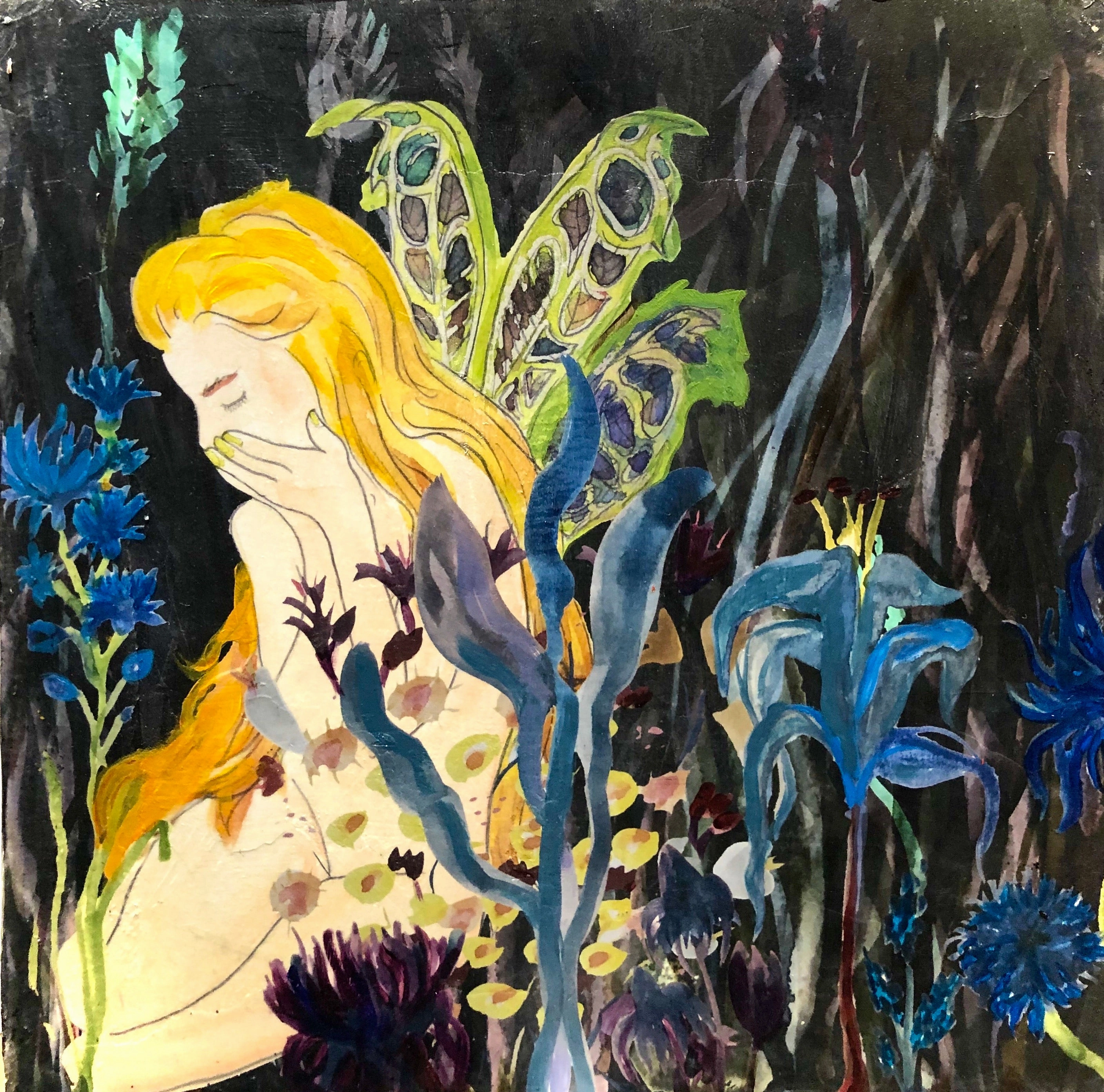 Watercolour and digital college on wood panel