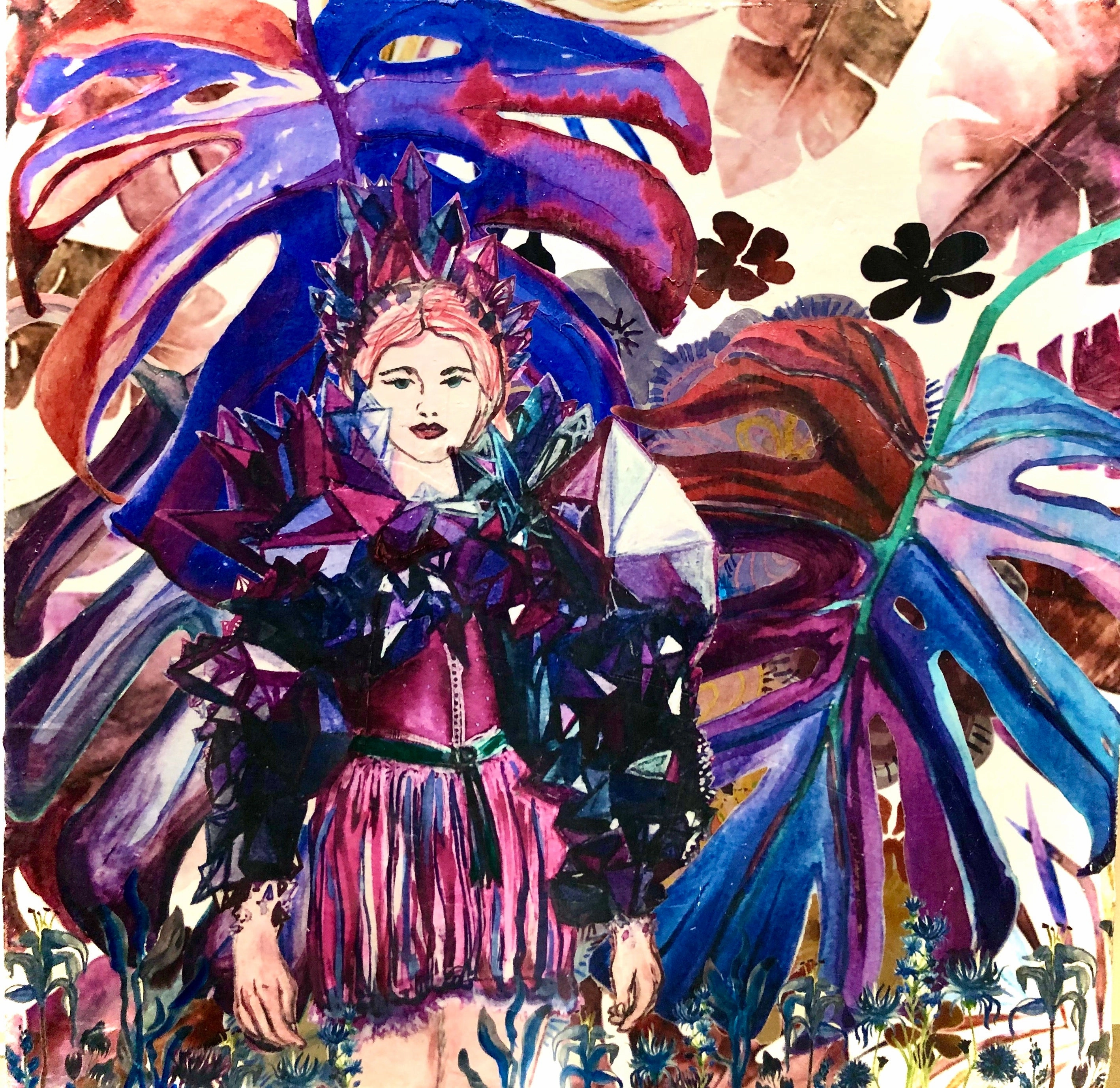 Watercolour and digital college on wood panel