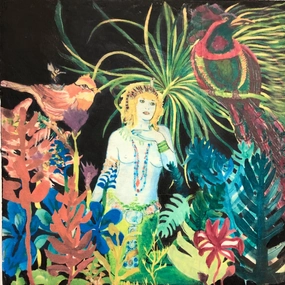 Watercolour and digital college on wood panel